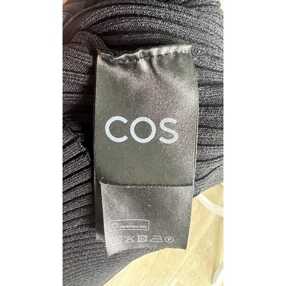 COS Womens Large Black Stretch Knit Ribbed Mock Neck Short Sleeve Mini Dress EUC - Picture 9 of 11